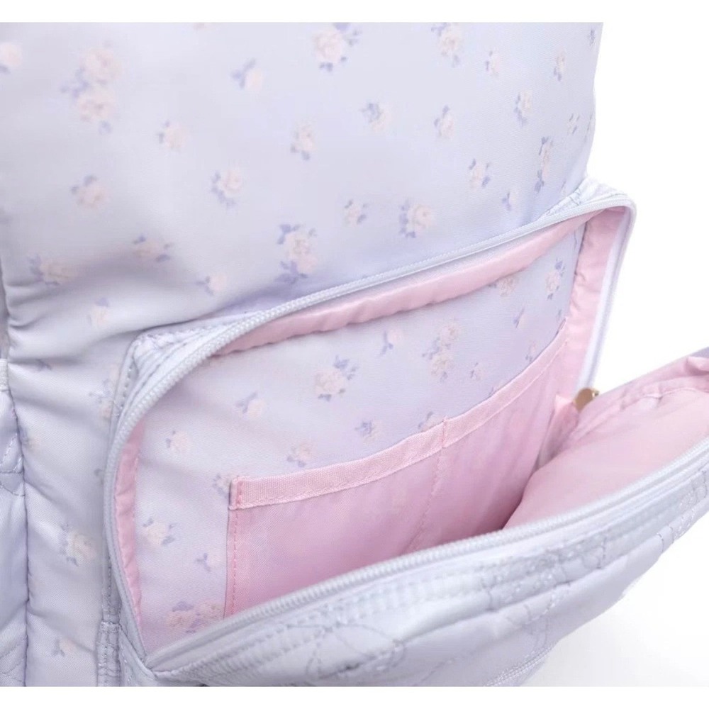 LoveShackFancy x Yoobi Lavender Floral Quilted Bow Backpack with Laptop Sleeve - Picture 4 of 10